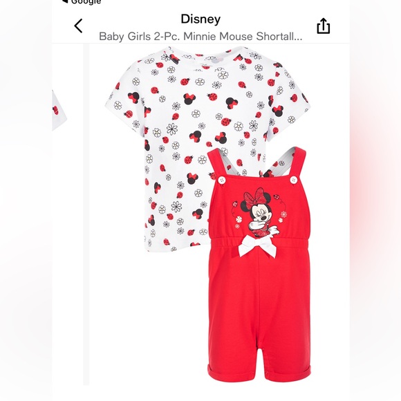 New Disney Baby Mickey Mouse Minnie Mouse Two Pieces Set Overall Romper Top Red - Picture 1 of 10